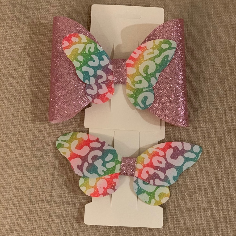 Glitter Butterfly Faux Leather Bow Set